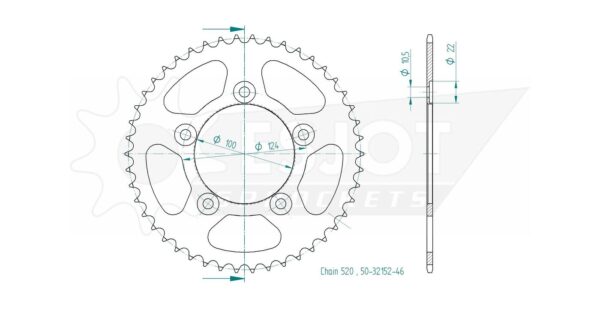 Задняя звезда Esjot 50-32152-46 (аналог JTR746.46) для Ducati 821 Monster 3