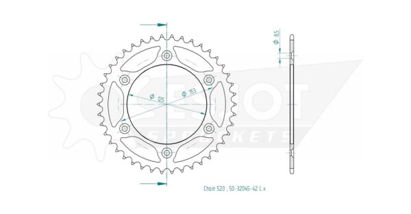 Задняя звезда Esjot 50-32045-42LR (аналог JTR210.42) Ultralight Steel / red для Honda 250 CRM 3