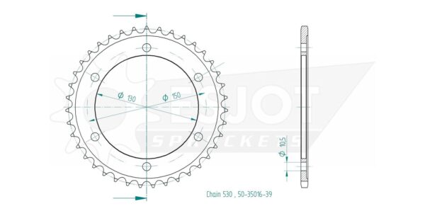 Задняя звезда Esjot 50-35016-39 (аналог JTR859.39) для Yamaha 1300 XJR 3