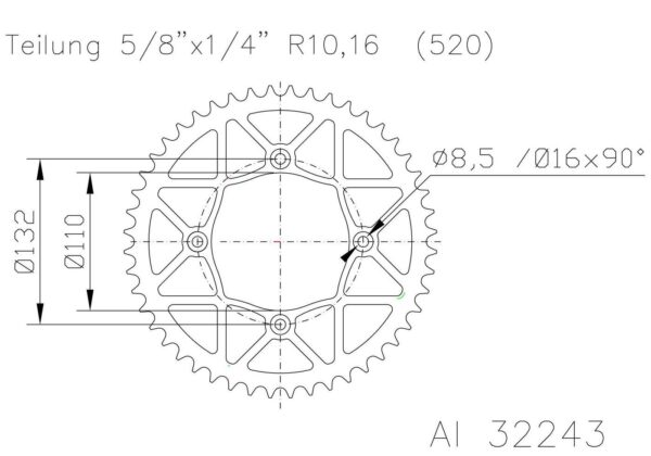Задняя звезда Esjot 51-32243-46BP (аналог JTA891.46) алюминий schwarz eloxiert 13