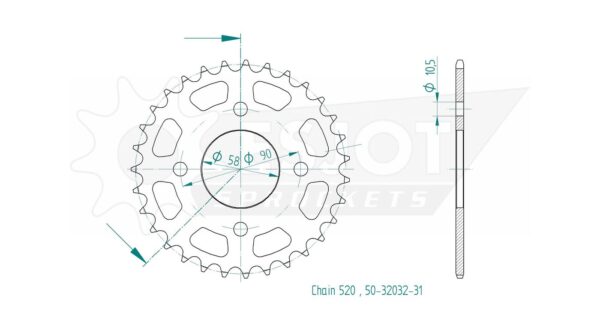 Задняя звезда Esjot 50-32032-31 (аналог JTR272.31) для Honda 250 CB 3