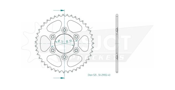 Задняя звезда Esjot 50-29052-43 (аналог JTR765.43) для Ducati 950 Multistrada 4