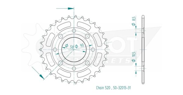 Задняя звезда Esjot 50-32013-31 (аналог JTR273.31 ,JTR279.31) для Honda 250 CMX 3