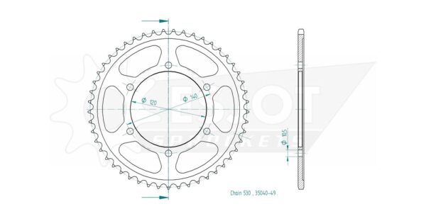 Задняя звезда Esjot 50-35040-49 (аналог JTR499.49) для Kawasaki 400 ZZR 11