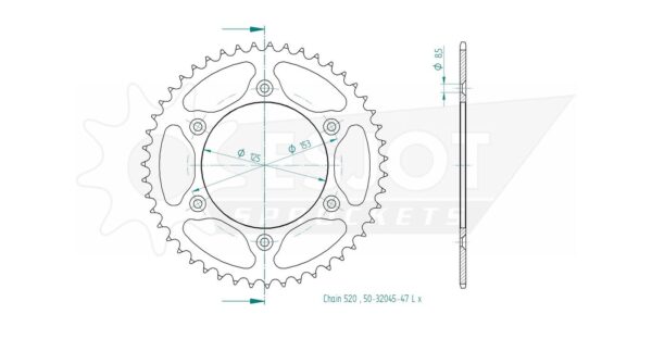 Задняя звезда Esjot 50-32045-47LR (аналог JTR210.47) Ultralight Steel / red для Honda 150 CRF 10