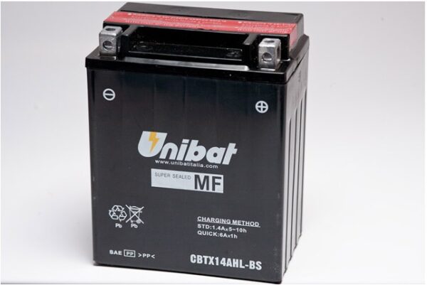 Аккумулятор Unibat CBTX14AHL-BS  (12V, 12Ah, 134x 89x 166), аналог YUASA YTX14AHL-BS