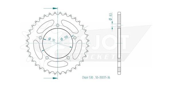 Задняя звезда Esjot 50-35037-36 (аналог JTR491.36) для Ducati 900 Super Sport 4