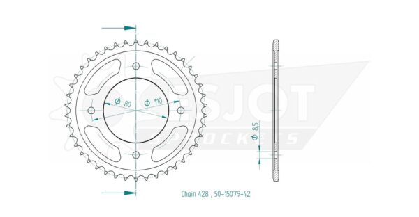 Задняя звезда Esjot 50-15079-42 (аналог JTR1219.42) для Honda 125 CB F