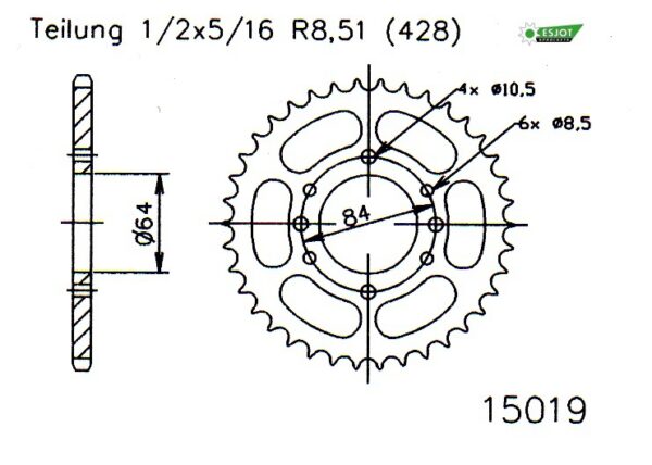 Задняя звезда Esjot 50-15019-44 (аналог JTR809.44) для Suzuki 100 DS 13