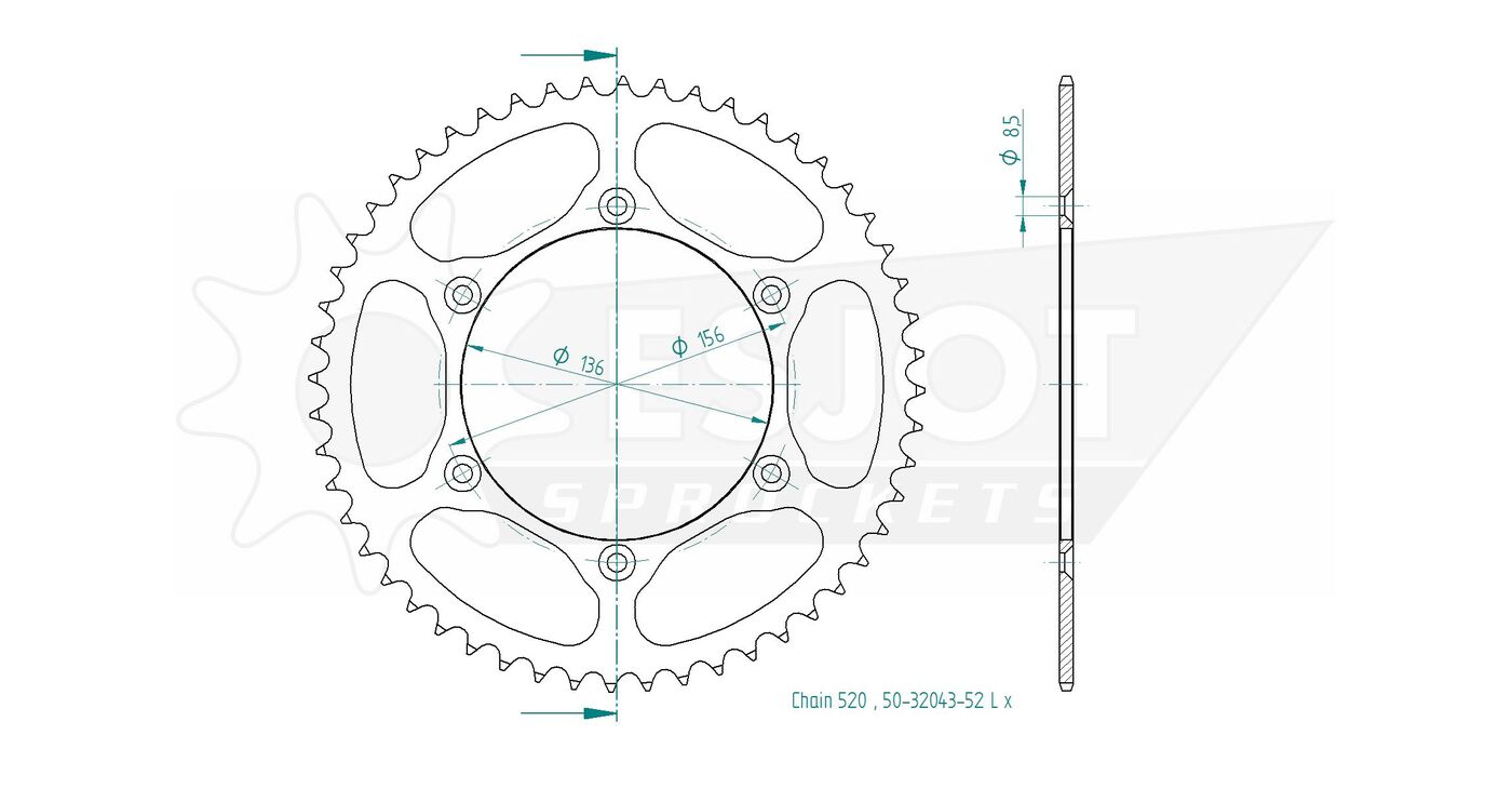 Задняя звезда Esjot 50-32043-52LR (аналог JTR822.52) Ultralight Steel / red для Suzuki 250 RM 3