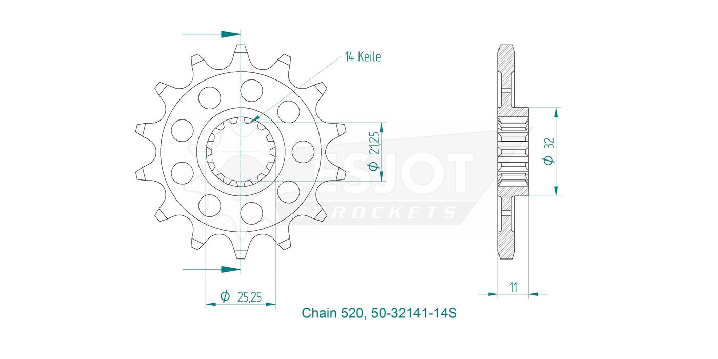 Передняя звезда Esjot 50-32141-14S (аналог JTF707.14) 3