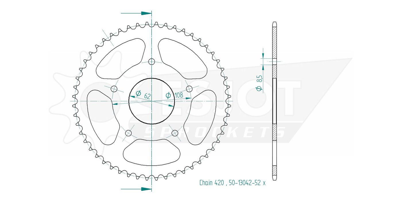 Задняя звезда Esjot 50-13042-52 (аналог JTR1076.52) для Rieju 50 Spike-X 3