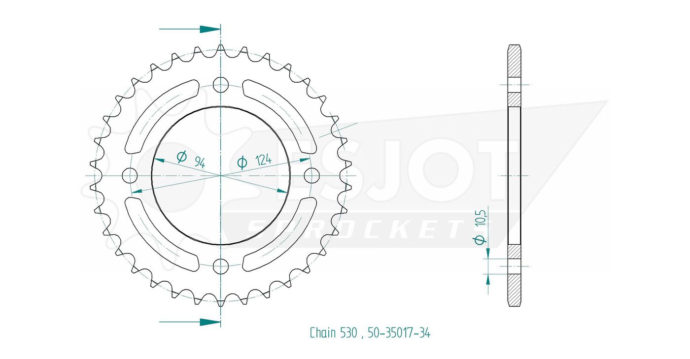 Задняя звезда Esjot 50-35017-34 (аналог JTR282.34) для Honda 500 CB 3