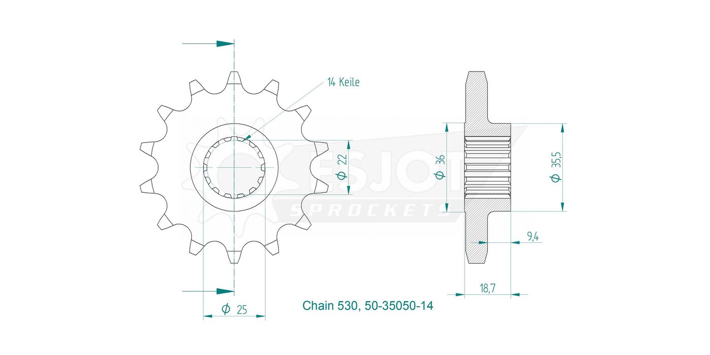 Передняя звезда Esjot 50-35050-14 (аналог JTF743.14) 3