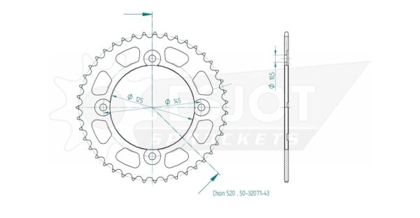 Задняя звезда Esjot 50-32071-43 для MZ 660 Mastiff Funbike 3