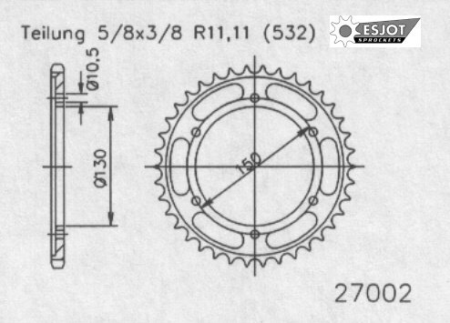 Задняя звезда Esjot 50-27002-47 (аналог JTR866.47) для Yamaha 1000 FZR 2