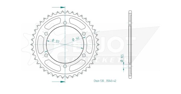 Задняя звезда Esjot 50-35040-42 (аналог JTR499.42) для Kawasaki 800 VN 3