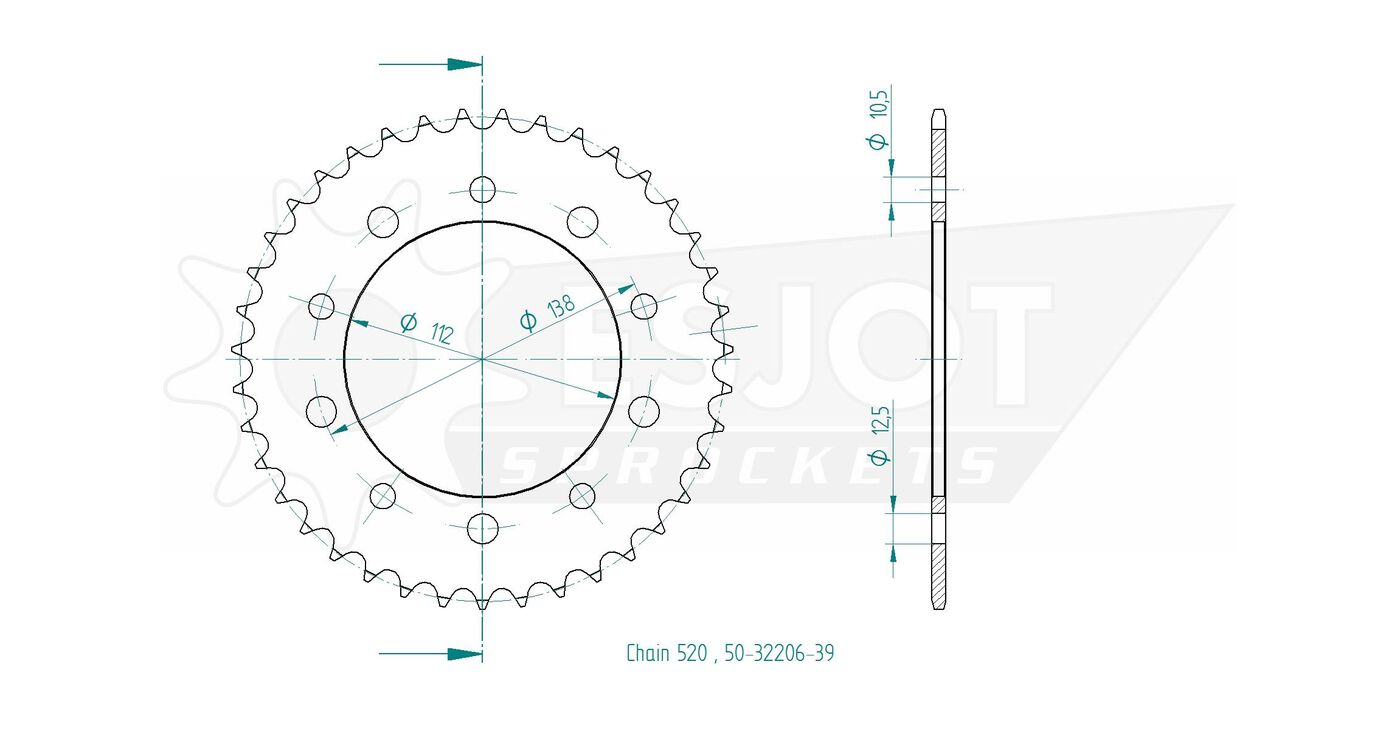 Задняя звезда Esjot 50-32206-39 (аналог JTR1316.39) для Honda 750 NC 3