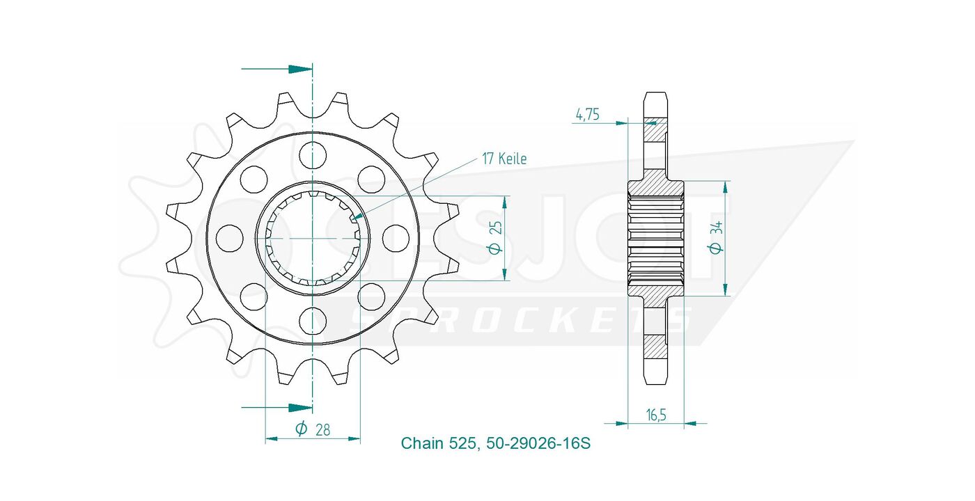 Передняя звезда Esjot 50-29026-16S (аналог JTF1904.16) 4