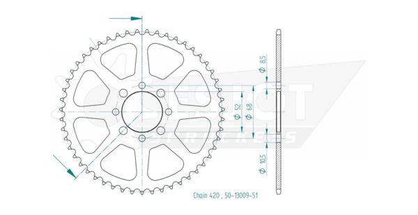 Задняя звезда Esjot 50-13009-51 (аналог JTR801.51) для Suzuki 50 TSX 3